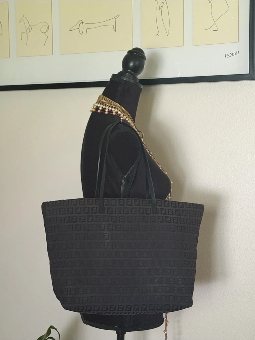 Fendi Black Jacquard Logo Tote